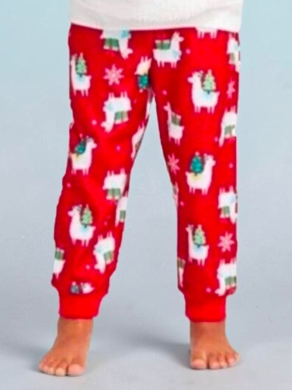 Kids Red Christmas Pajama Pants With Llama & Snowflake Print Soft Fleece Size 6